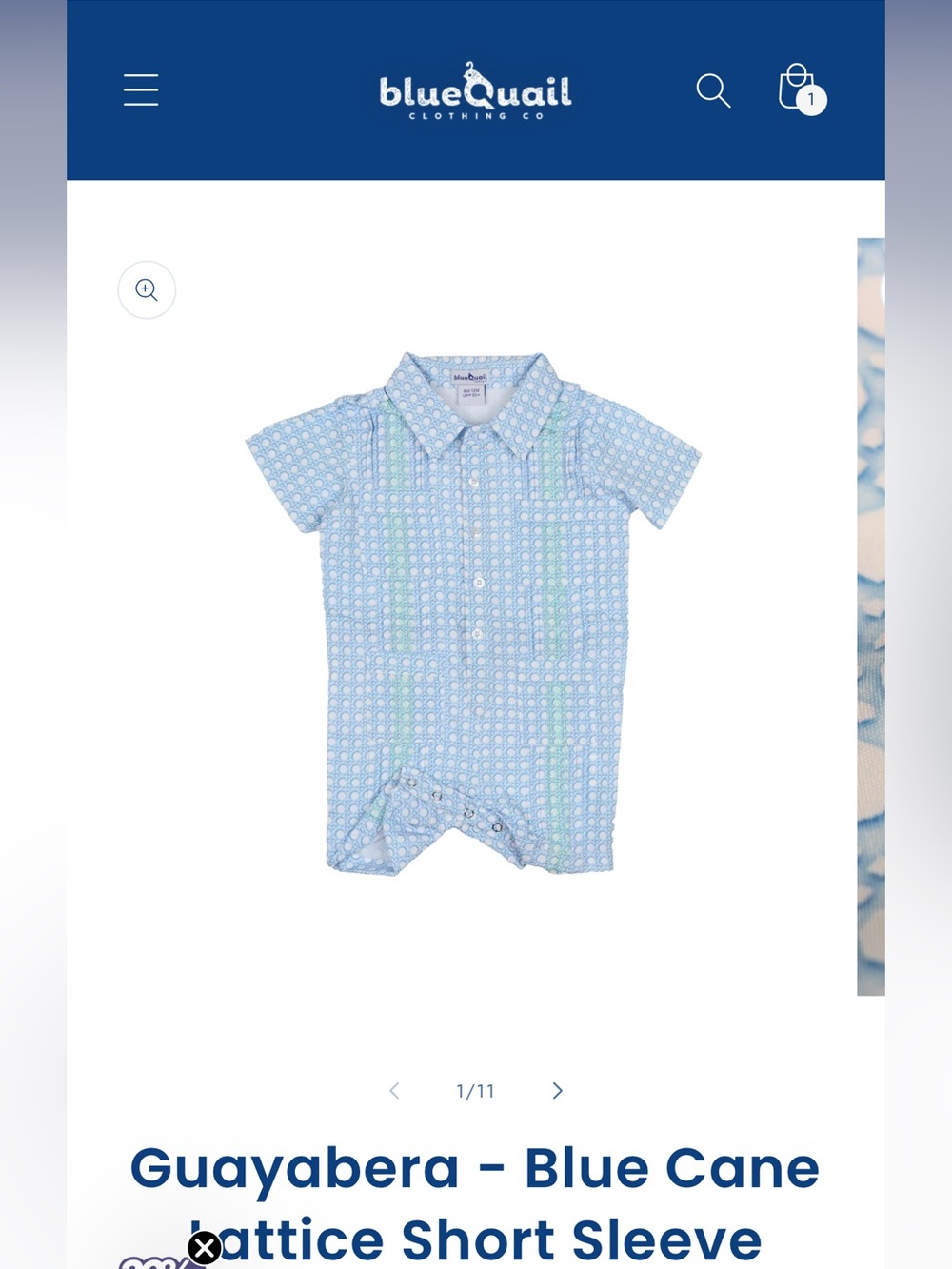 BlueQuail Blue Cane Patterned One-Piece Bodysuit for Kids